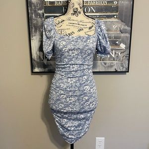 Nasty Gal Light Blue and White Floral Print Dress